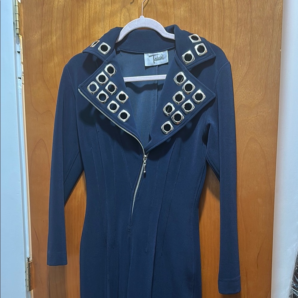 Tadashi Shoji Navy Dress with Silver Accents